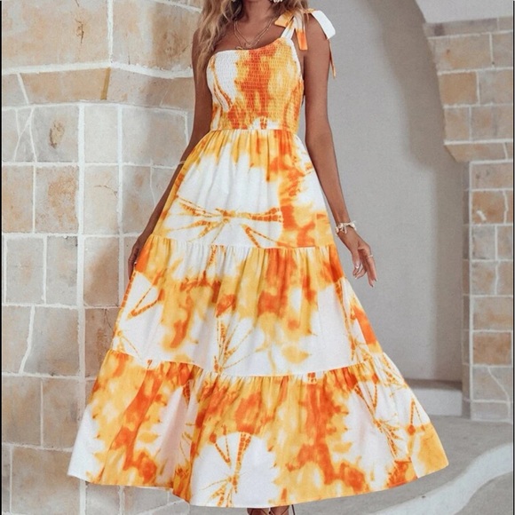 Boho Tie Dye One Shoulder Maxi Dress - Picture 5 of 7